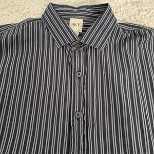 BKE Contour Shirt Mens XL Long Sleeve Black Striped Spread Collar Button Up